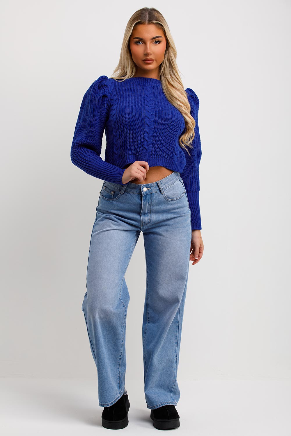 womens knitted jumper with puff shoulder knitwear
