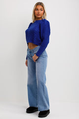 womens royal blue cable knit jumper top