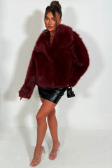 zara womens fur jacket with collar burgundy styledup