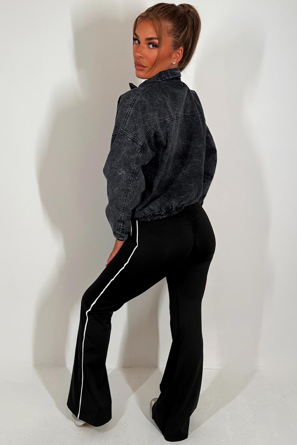 zara womens crop bomber jacket acid wash 