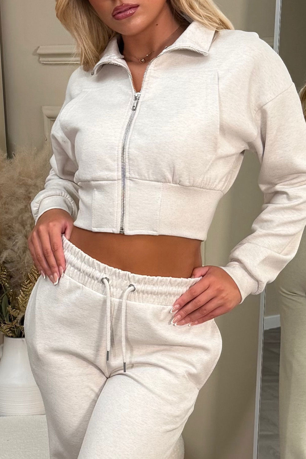 womens zip up sweatshirt and wide leg joggers two piece tracksuit co ord set styledup