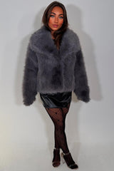 zara womens fur jacket with collars grey