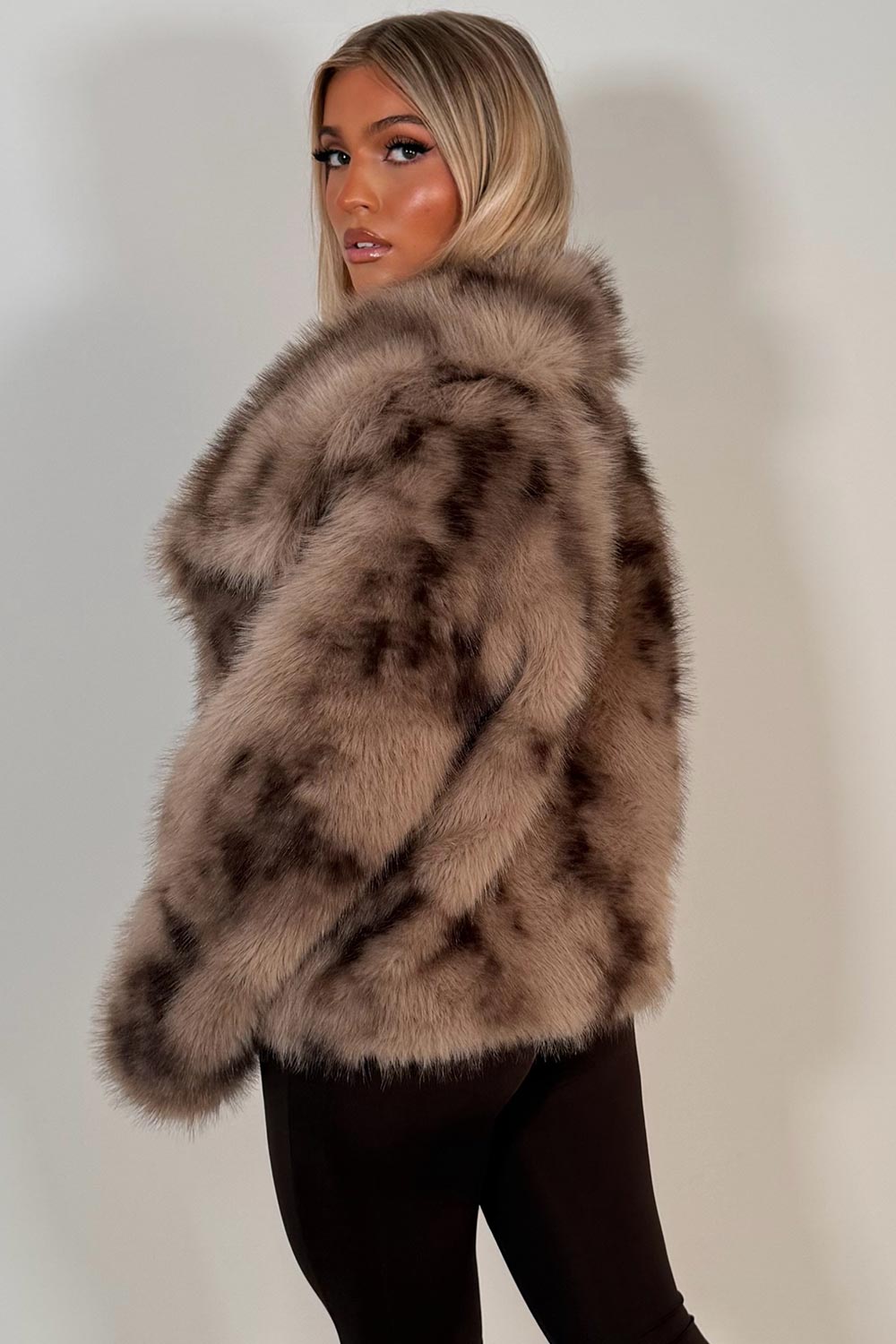 womens taupe fur jacket with collars styledup
