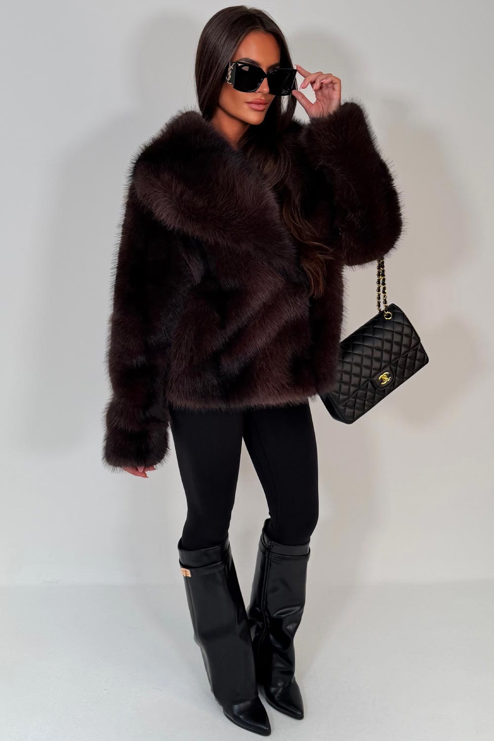 womens brown fur jacket with collars styledup