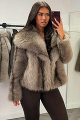 womens faux fur jacket taupe zara uk
