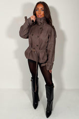 womens cropped checkered trench jacket with belt styledup uk