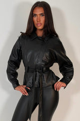 black belted faux leather jacket with long sleeves womens zara uk 
