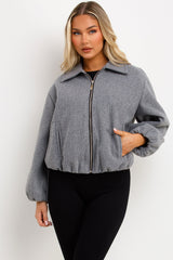 zara bomber jacket with collar puffed elasticated trims womens uk 