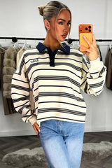 striped collared jumper sweatshirt long sleeve 