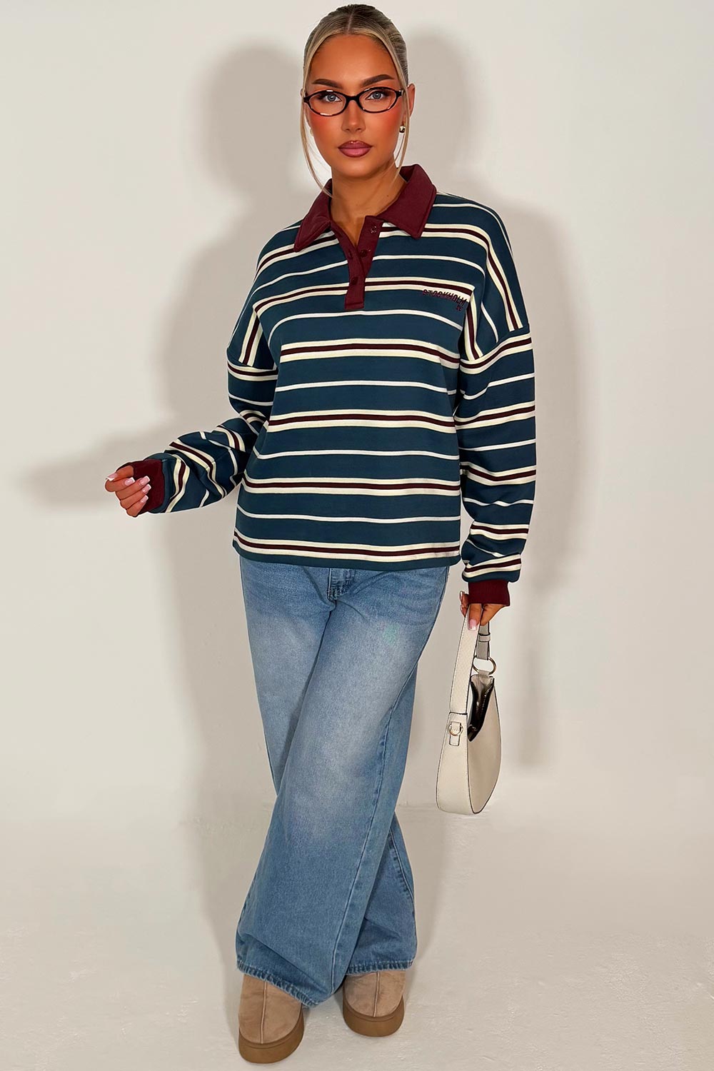collared long sleeve jumper striped sweatshirt styledup 