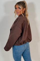 brown faux suede jacket with open front womens styledup uk