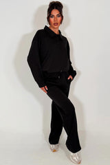 womens joggers and half button up front sweatshirt tracksuit lounge set airport outfit