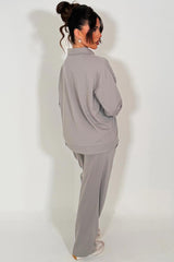 womens loungewear half button up front collared sweatshirt and joggers tracksuit set airport outfit