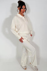 womens collared sweatshirt and straight leg joggers tracksuit lounges set airport outfit