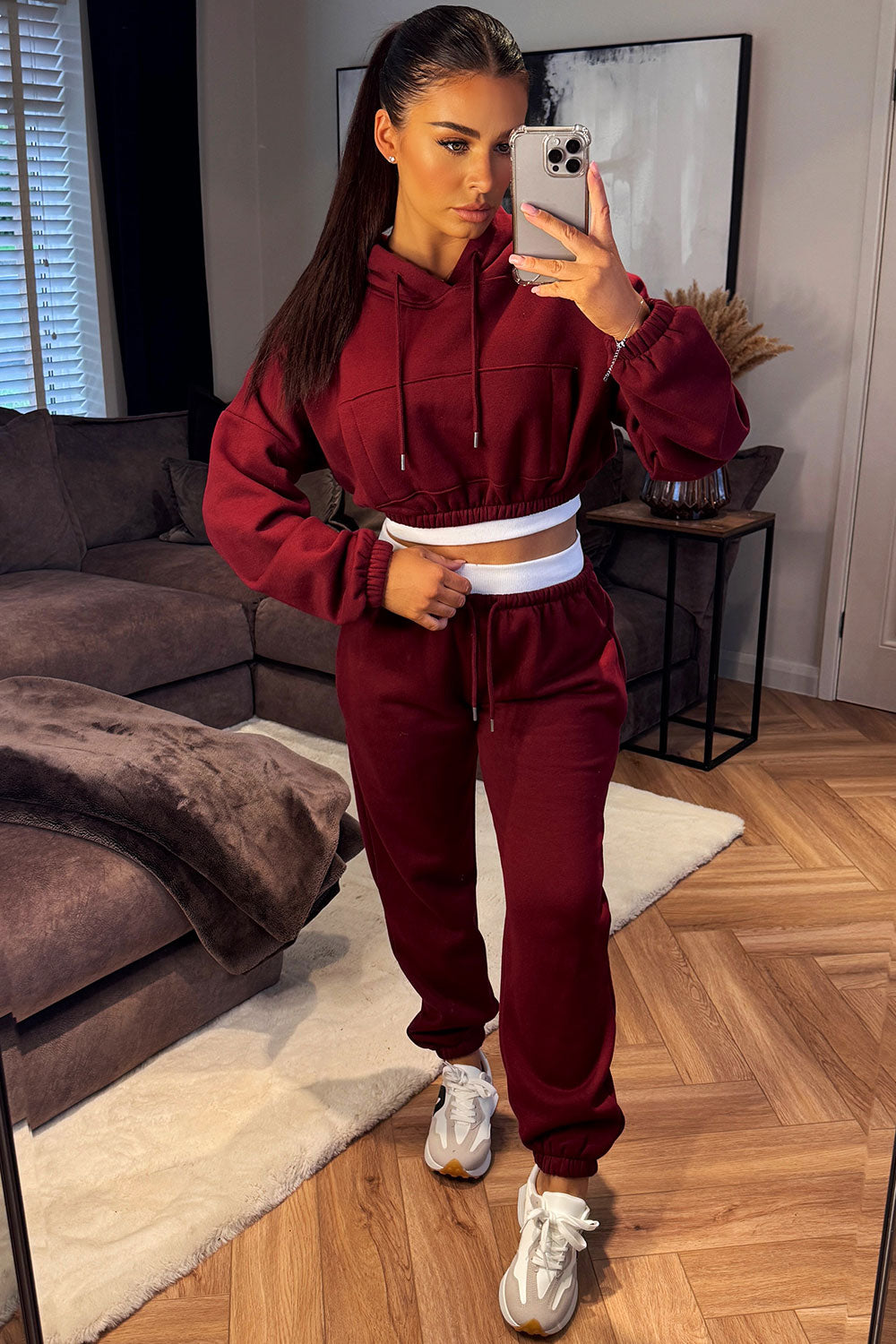 womens tracksuit crop hoodie and joggers set