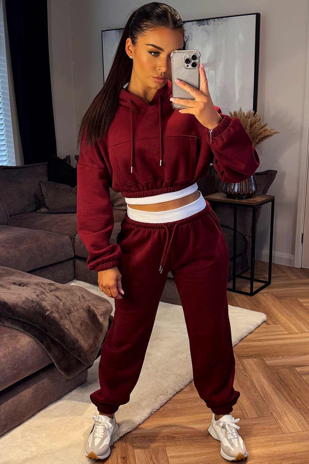 womens crop hoodie and joggers tracksuit set