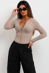 long sleeve ribbed contour double zip top