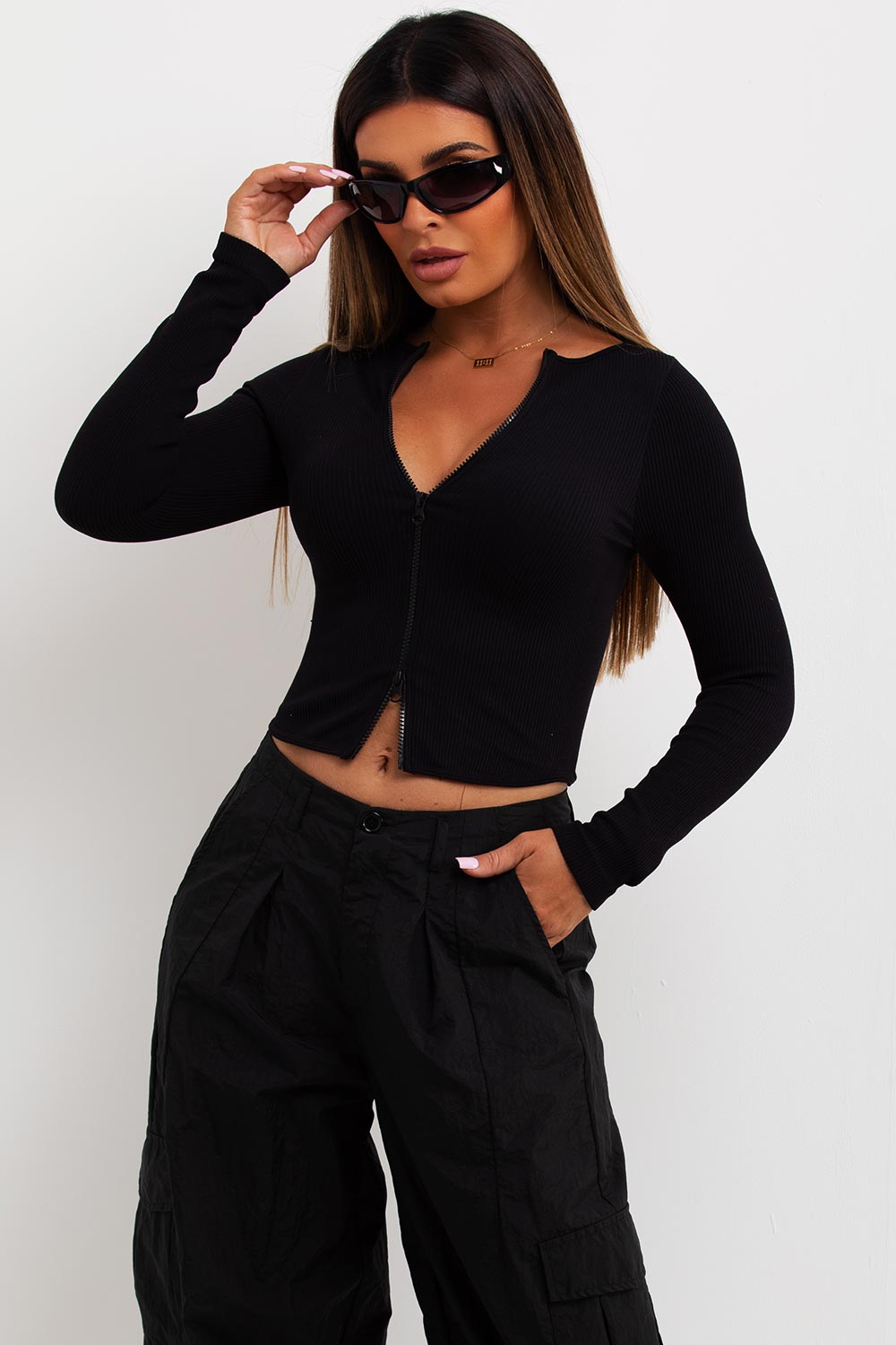 rib contour double zip top pretty little things