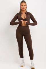 full zip sports track jacket bralette and seamless leggings three piece co ord set womens uk