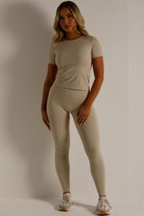 womens sculpt contouring short sleeve top and leggings two piece set