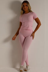 sports track short sleeve top and seamless leggings two piece co ord set womens uk