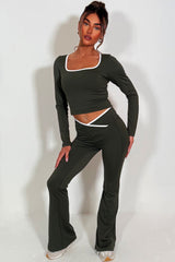 womens v waist high rise flared yoga pants and long sleeve top co ord activewear alo yoga uk