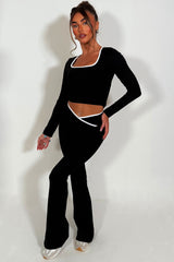 womens yoga flare trousers and long sleeve top co ord set alo yoga styled up
