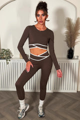 lululemon compression four way stretch leggings and long sleeve top two piece co ord set brown styledup 
