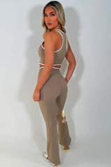 zip up sports jacket and scrunch bum flare pants 3 piece set matching outfit gym activewear styledup