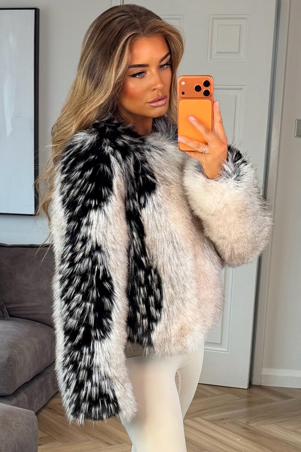 womens long sleeve short plush fur coat styledup uk