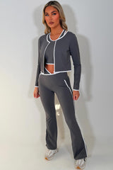 zip up sports jacket crop top and scrunch bum flare trousers 3 piece set lululemon uk