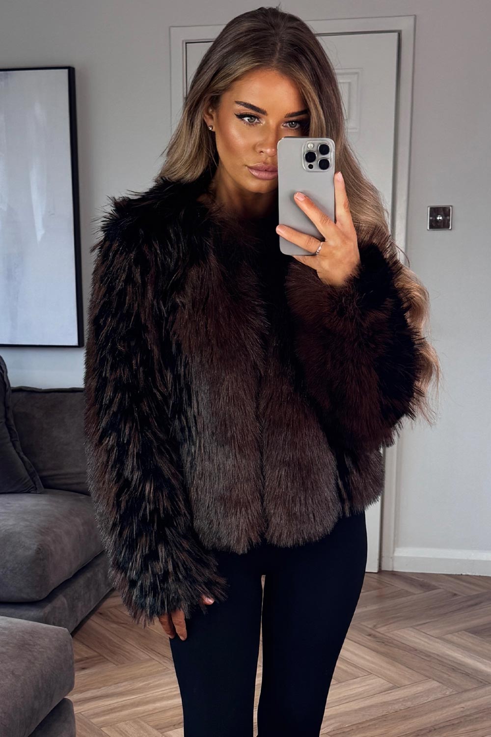 womens long sleeve short plush fur coat styledup uk