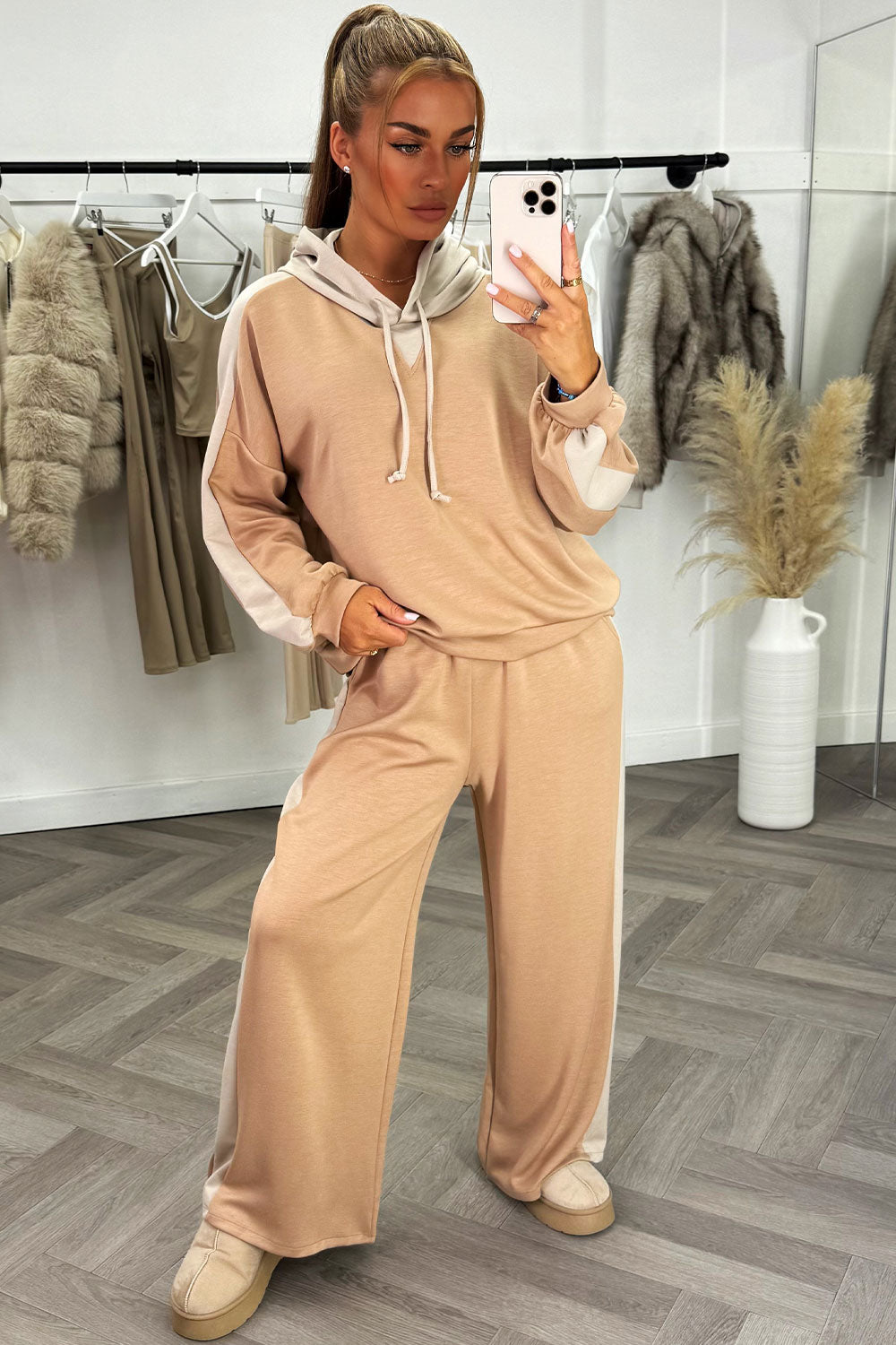 womens hooded tracksuit co ord set with contrast detail