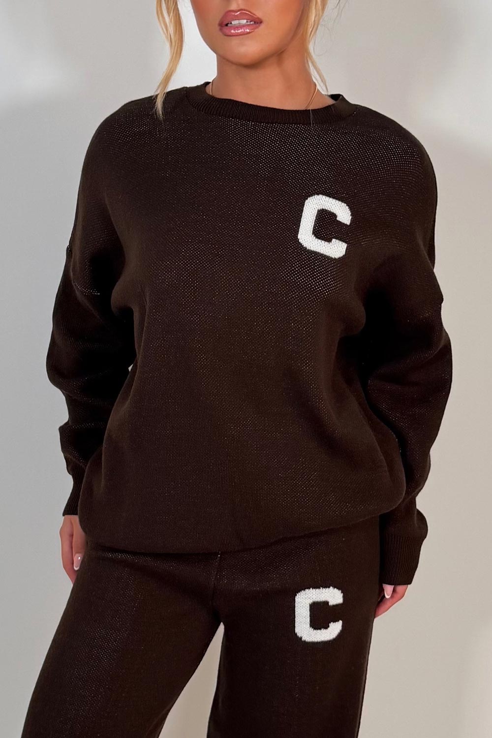 womens knitted lounge set with contrast c slogan couture club womens uk