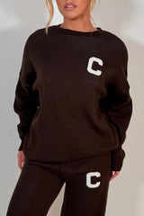 womens knitted lounge set with contrast c slogan couture club womens uk