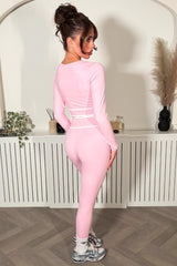 v crossover waist leggings and long sleeve crop top two piece co ord set pink styledup 