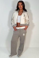 womens zip up sweatshirt and wide leg joggers lounge set styledup