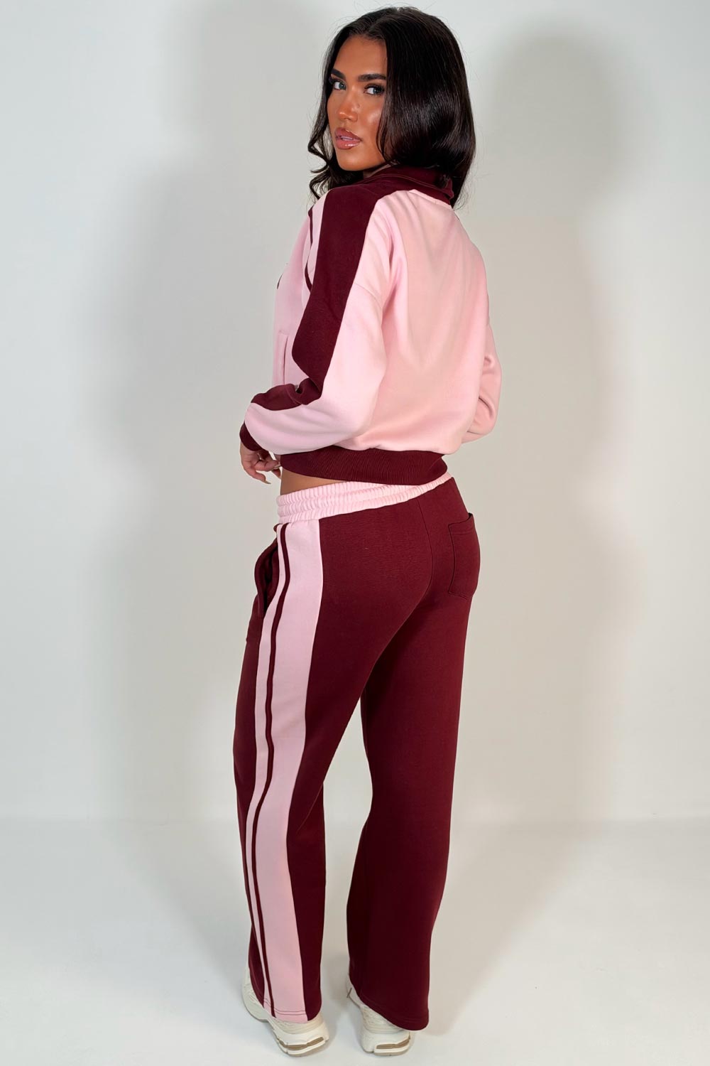 womens zip up sweatshirt and wide leg joggers lounge set styledup