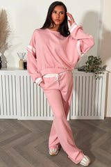 pink oversized sweatshirt and wide leg jogger tracksuit co ord for womens casual daily outfit comfortable soft fabric styledup