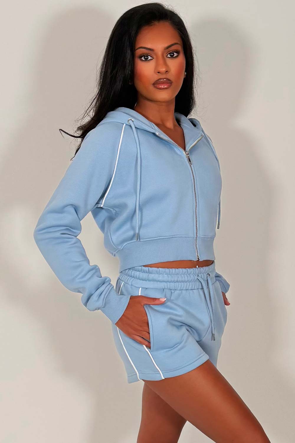 womens shorts and crop hoodie co ord summer lounge set styledup uk