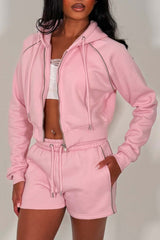 womens crop hoodie and shorts summer tracksuit co ord set holiday airport outfit styledup whitefox uk