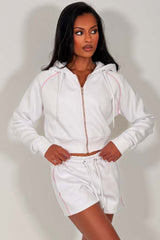 womens crop hoodie and shorts summer tracksuit co ord set holiday airport outfit styledup whitefox uk