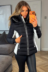 womens faux fur hooded puffer jacket with side belt for winter styledup uk