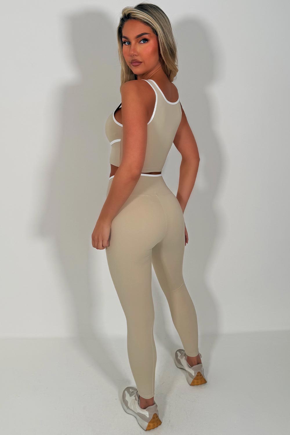 cross over waist yoga leggings and top two piece activewear set for pilates yoga activewear co ord navy styledup