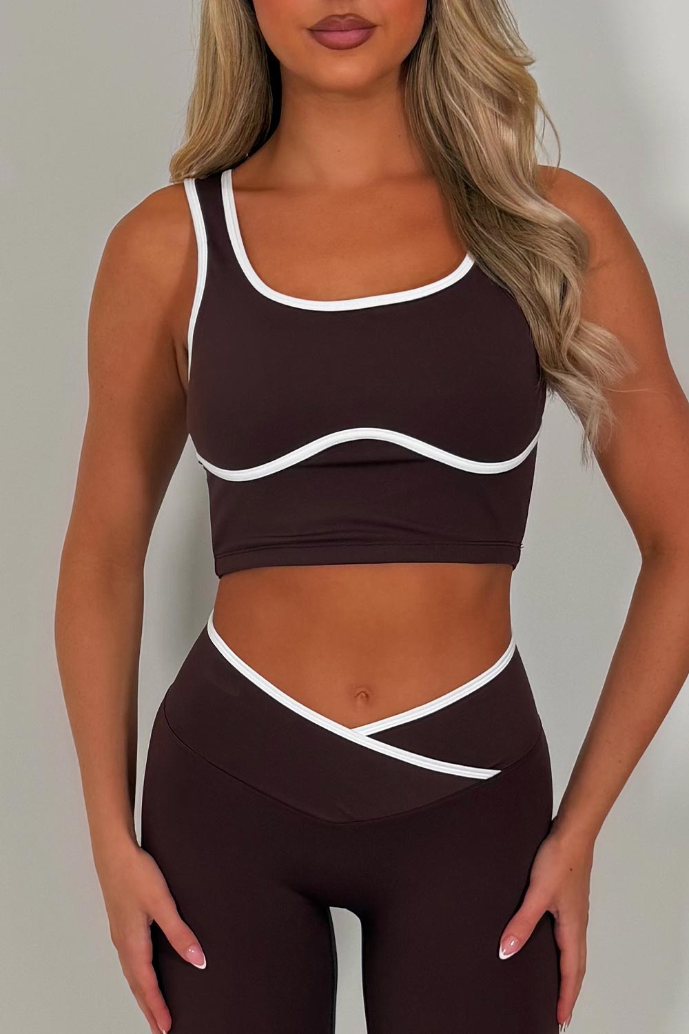 cross over waist yoga leggings and top two piece activewear set for pilates yoga activewear co ord navy styledup