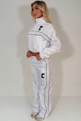 funnel neck jacket and track trousers tracksuit two piece co ord set womens summer holiday outfit 