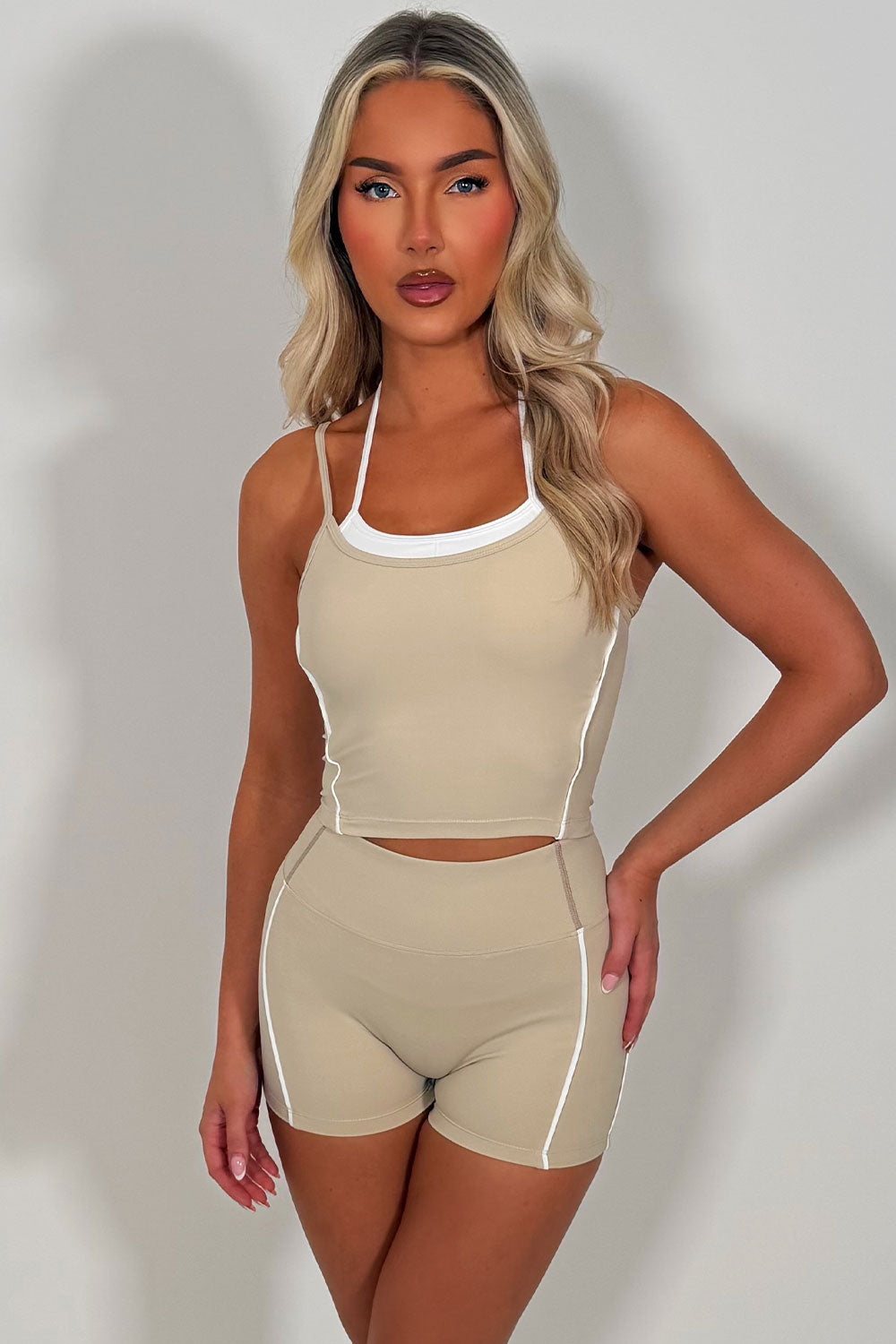 womens summer shorts and crop top co ord set airport outfit styledup