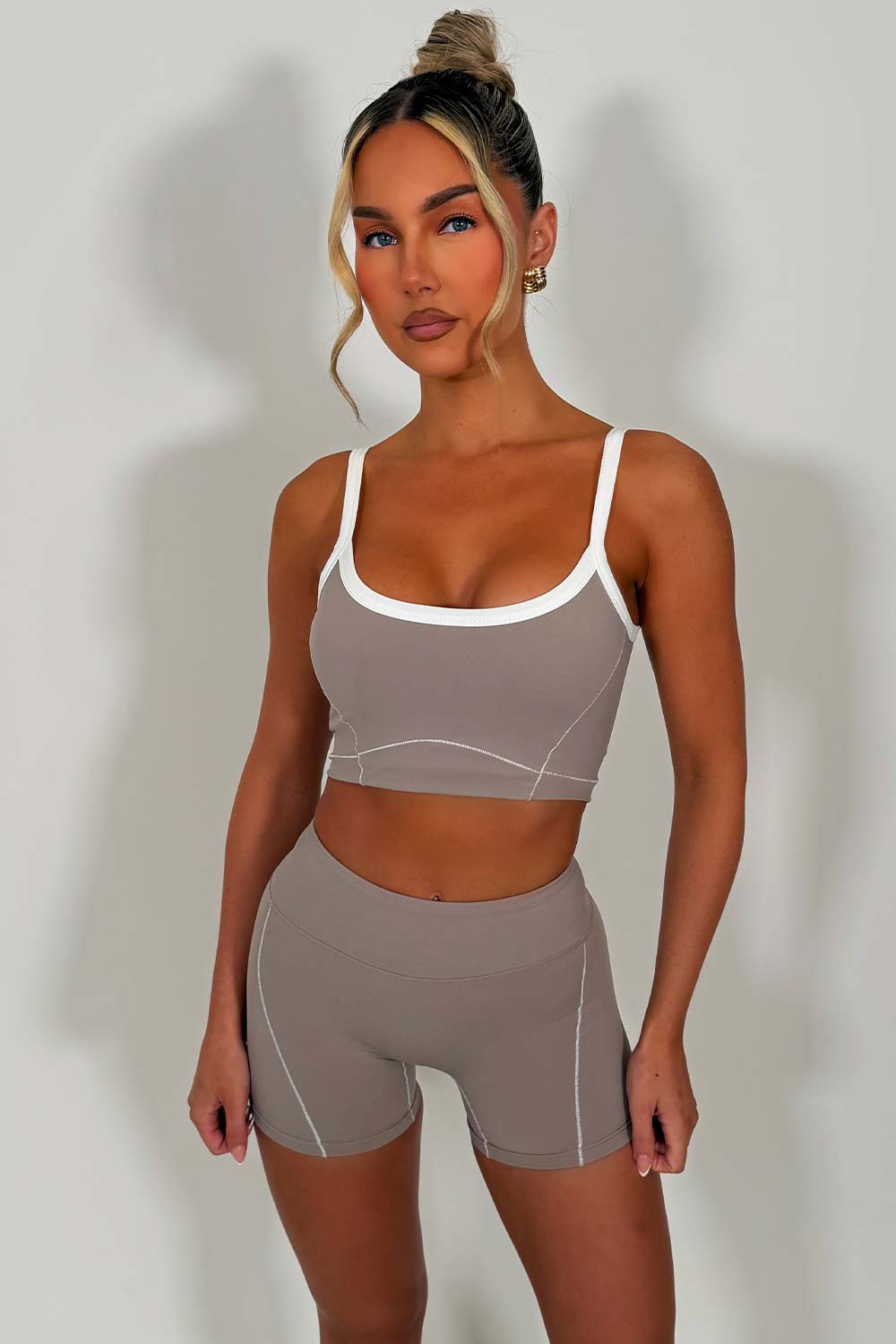 alo yoga shorts and top two piece activewear set yoga pilates outfit sale uk styledup