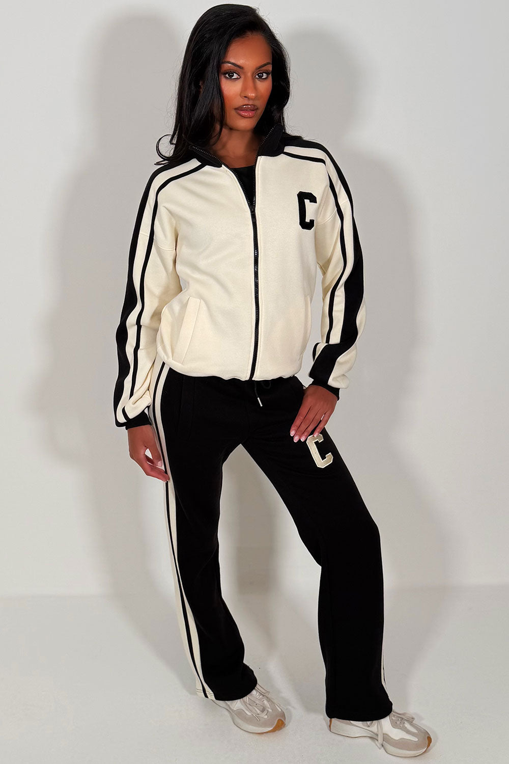 womens zip up sweatshirt and wide leg joggers lounge set styledup