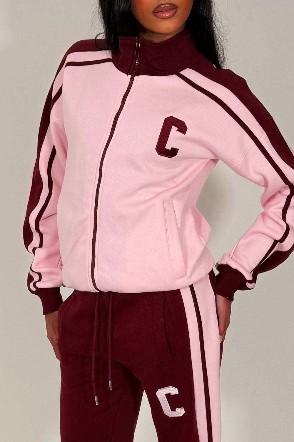 womens zip up sweatshirt and wide leg joggers lounge set styledup